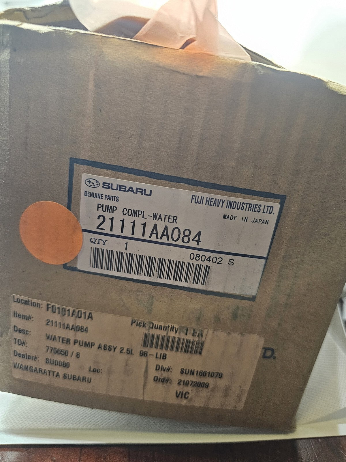 21111AA084 Subaru Genuine Part - Water Pump for Subaru Liberty