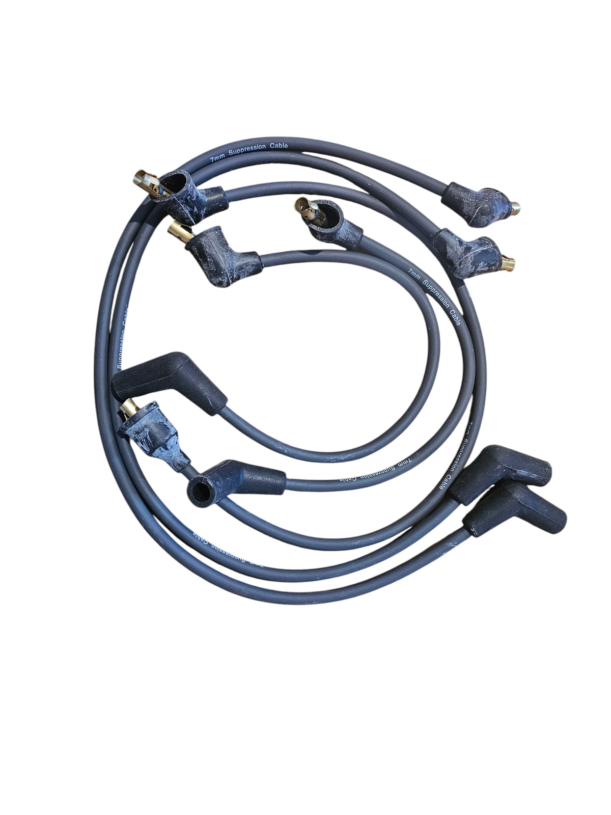 Addicted To Subi 7mm suppression spark plug lead set for EA81 engines featuring black cables and angled connectors